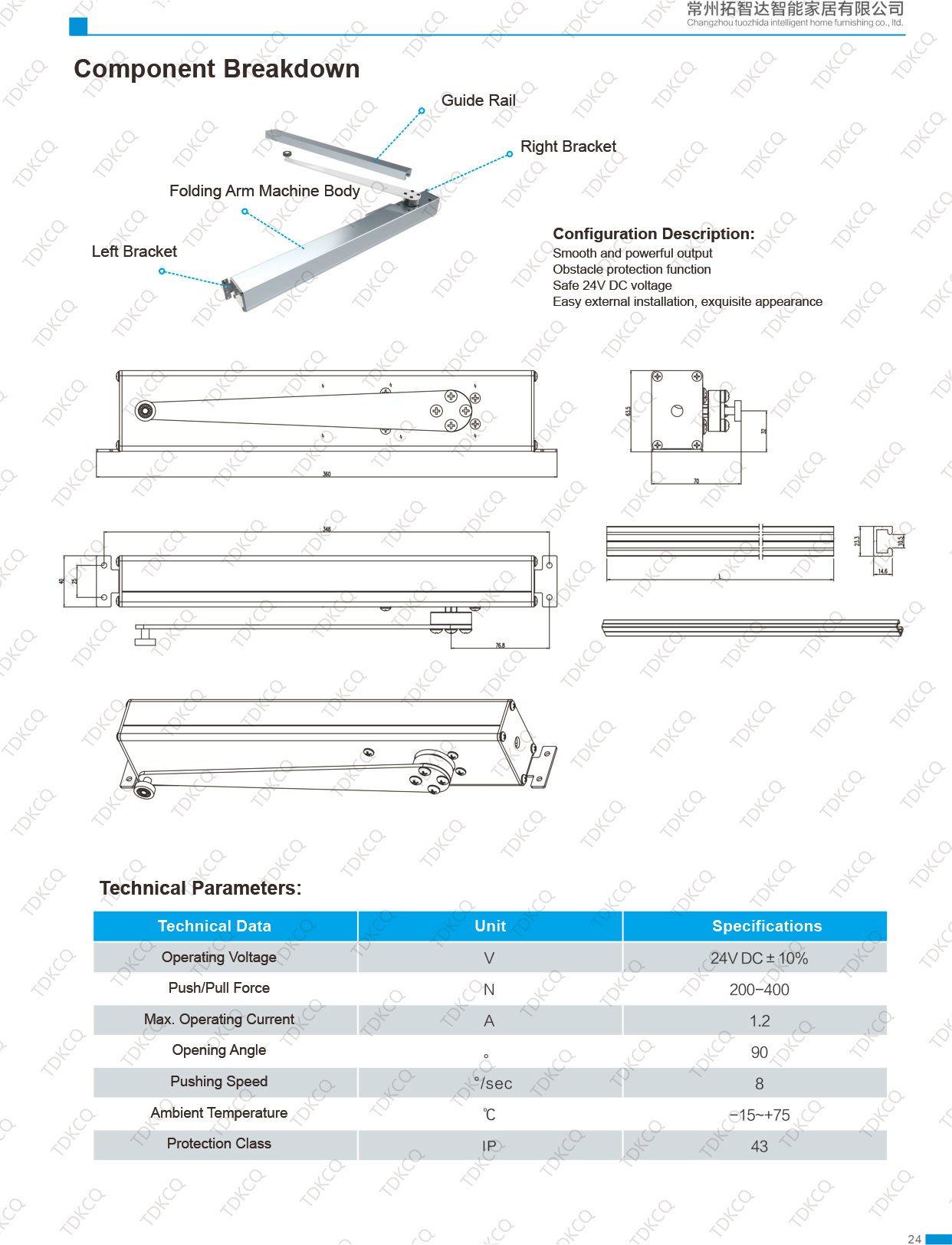 Electric folding arm window opener installation on casement window